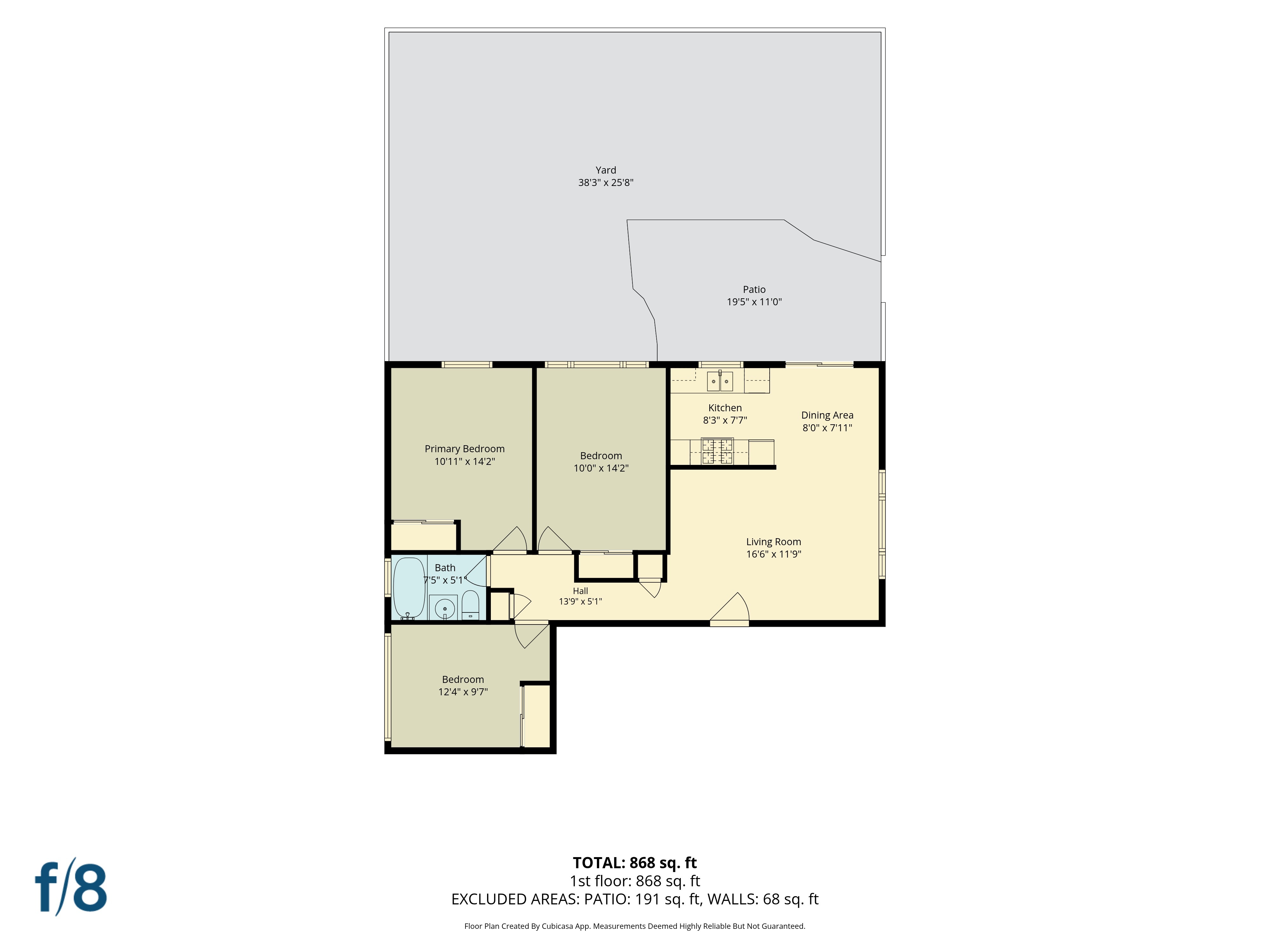 Floor plan for 3 beds, 1 bath